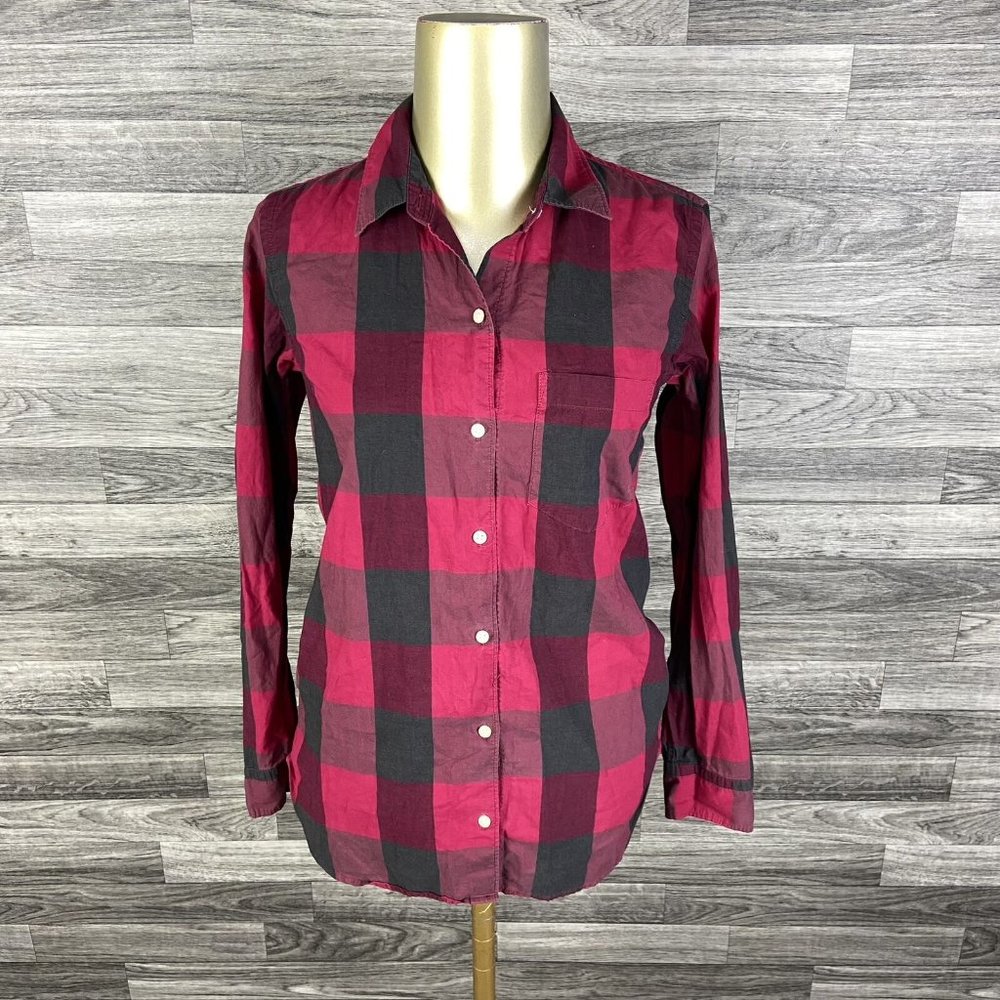 Gap Button Down Collar Long Sleeve Blackmaroon Pl… - image 1